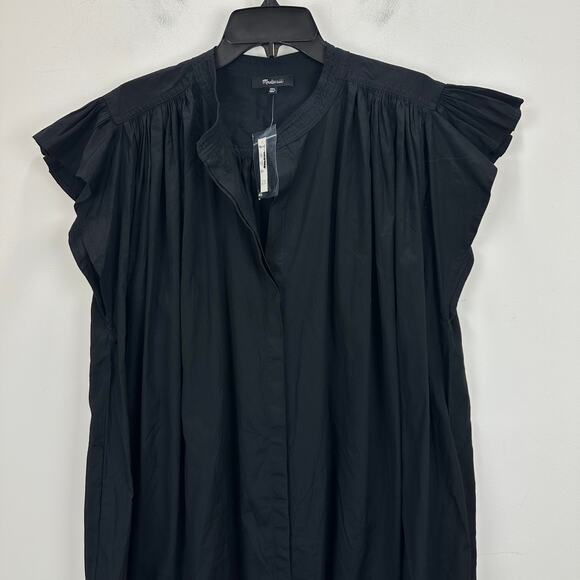 Madewell Flutter Sleeve Button Front Mini Dress Poplin Black Relaxed XXL NWT - Picture 8 of 14
